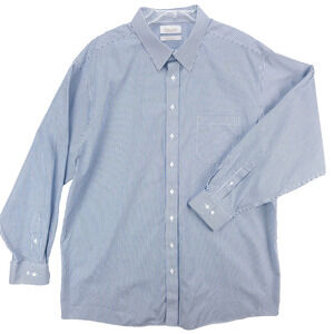 Roundtree & Yorke Gold Label Men's 19-Tall Blue White Striped Button Up